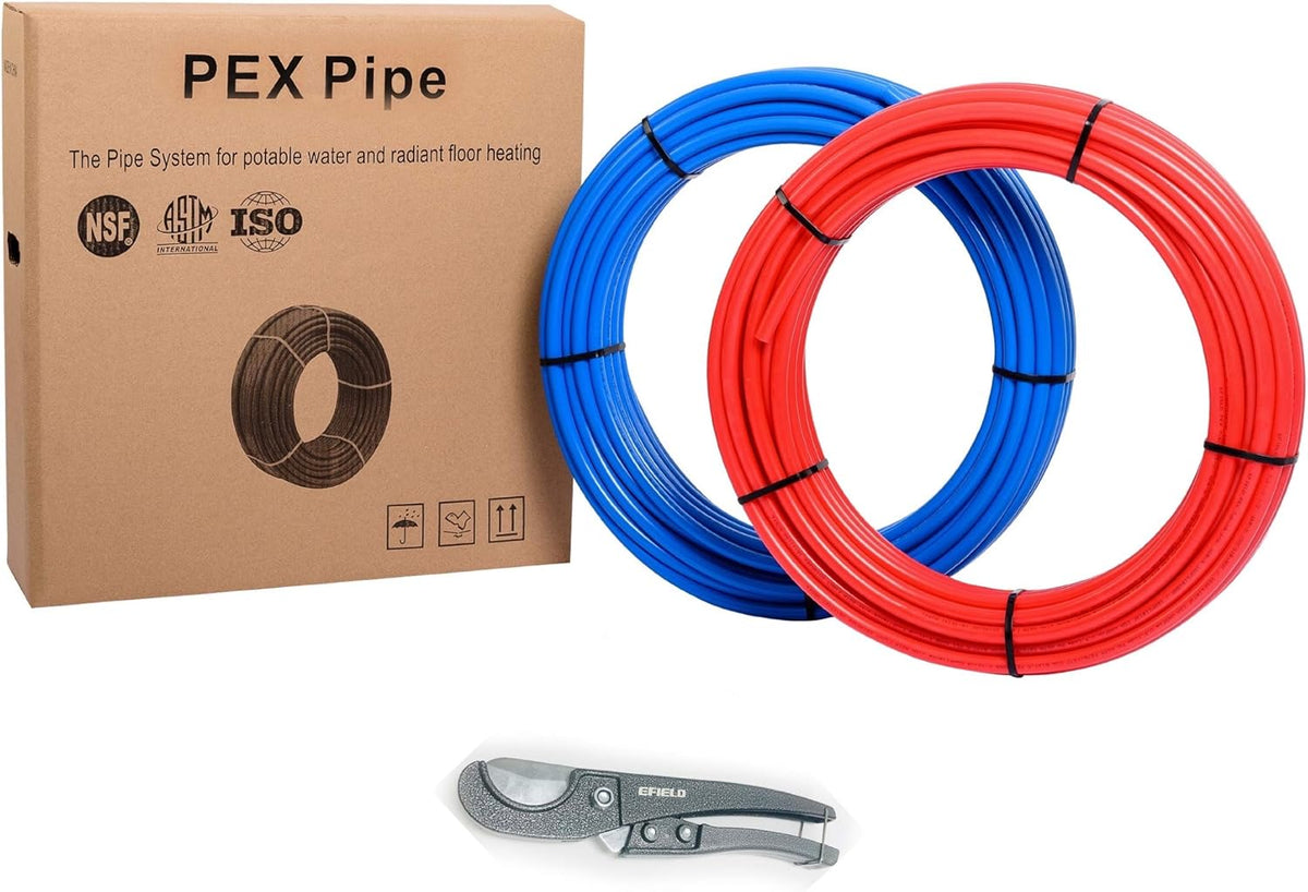 Blue & Red 1/2 inch 2 Rolls x75 ft (150 ft) Pex-b Pipe/Tubing with Pipe Cutter Y136683