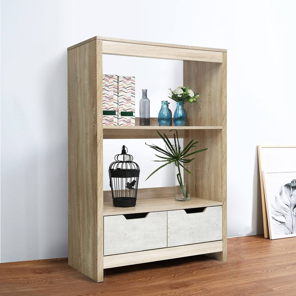 3-Shelf Bookcase with Drawers - Oak Q84638