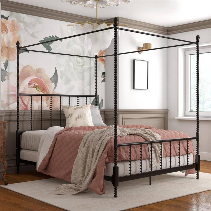 Queen Size Black Metal Canopy Bed Frame Q726089