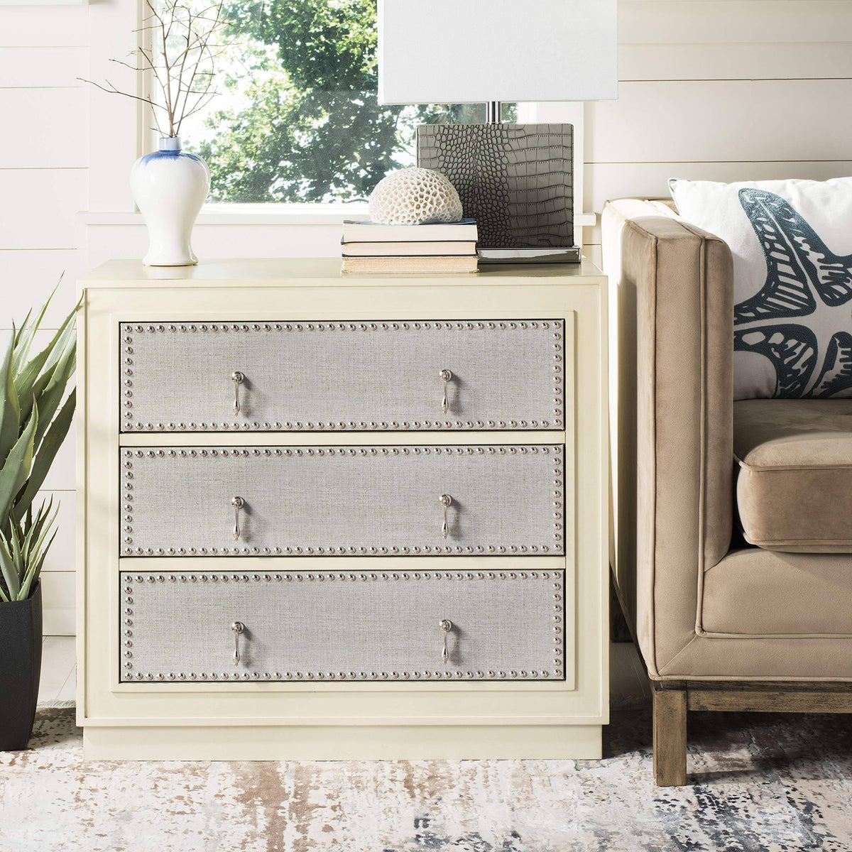 Beige Light Grey 3-Drawer Chest Z219276