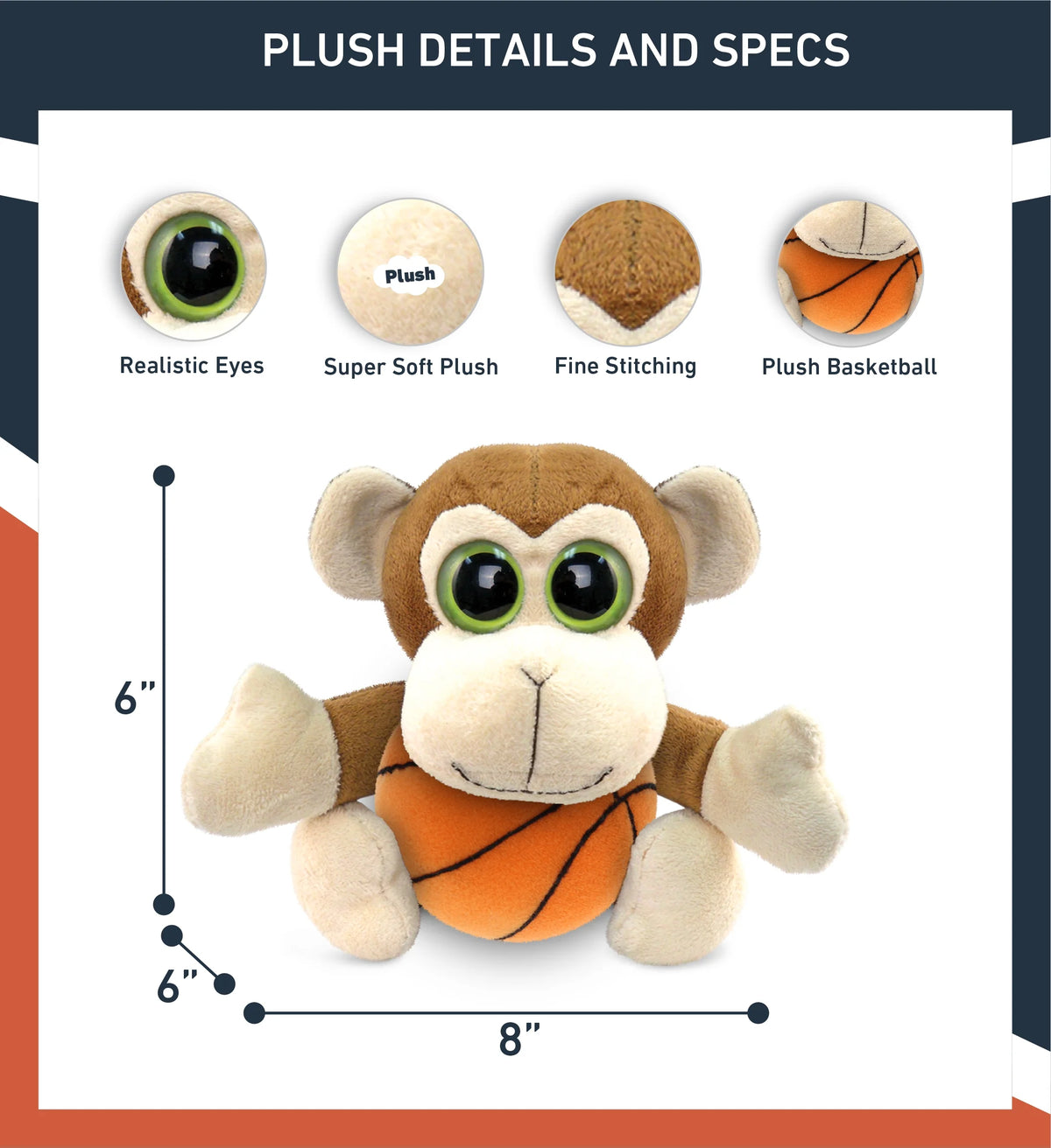 Monkey Stuffed Animal with Basketball Plush, 6 Inches T347973