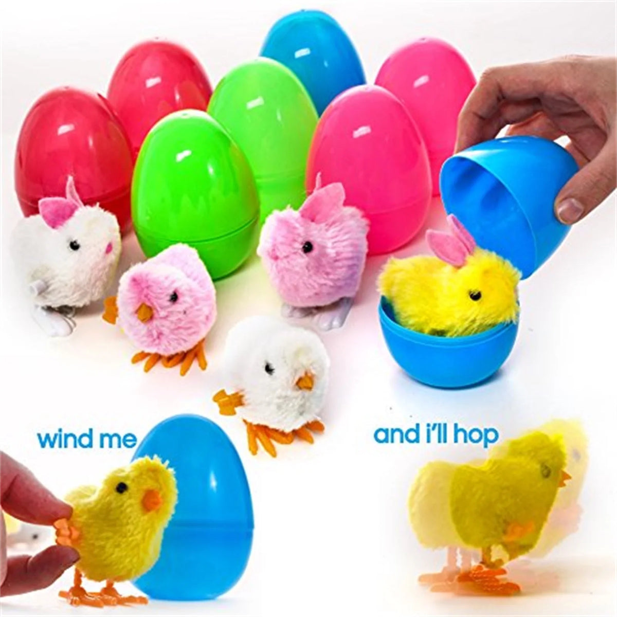 Easter Chain Rabbit Wind Up Toy 8PCS Plastic Egg Cartridge Toy V708