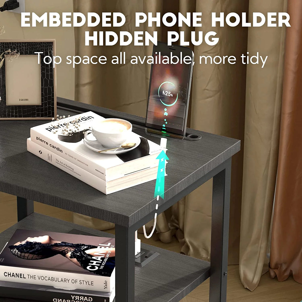 Nightstands Set of 2 with Charging Station and Storage Shelf S25040