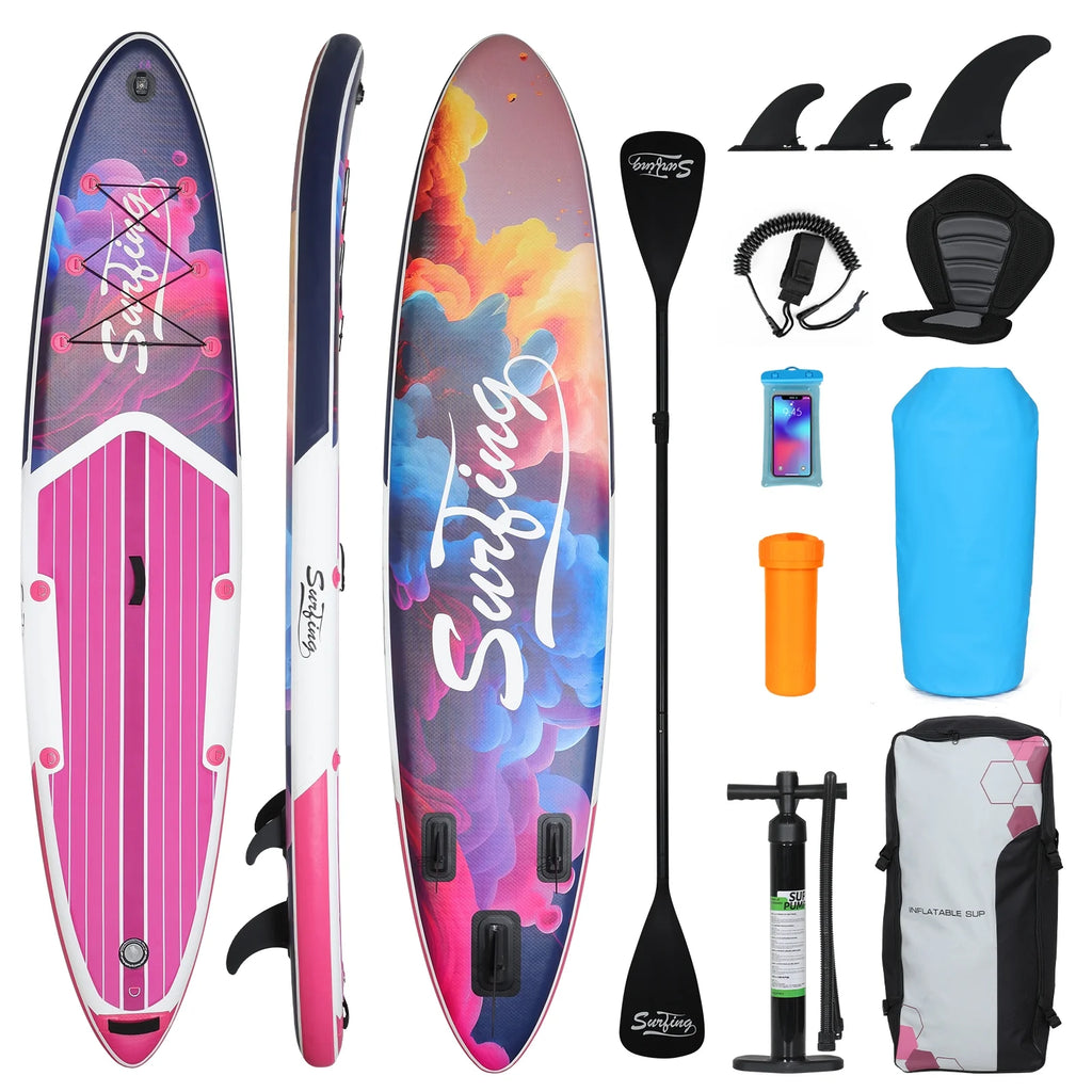 Pink Inflatable Stand Up Paddle Board and Sit-on Kayak Set with Backpack B589511