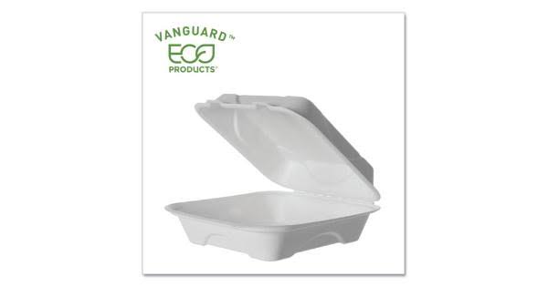 White 1-compartment Sugarcane Clamshells, 200/Carton T47719