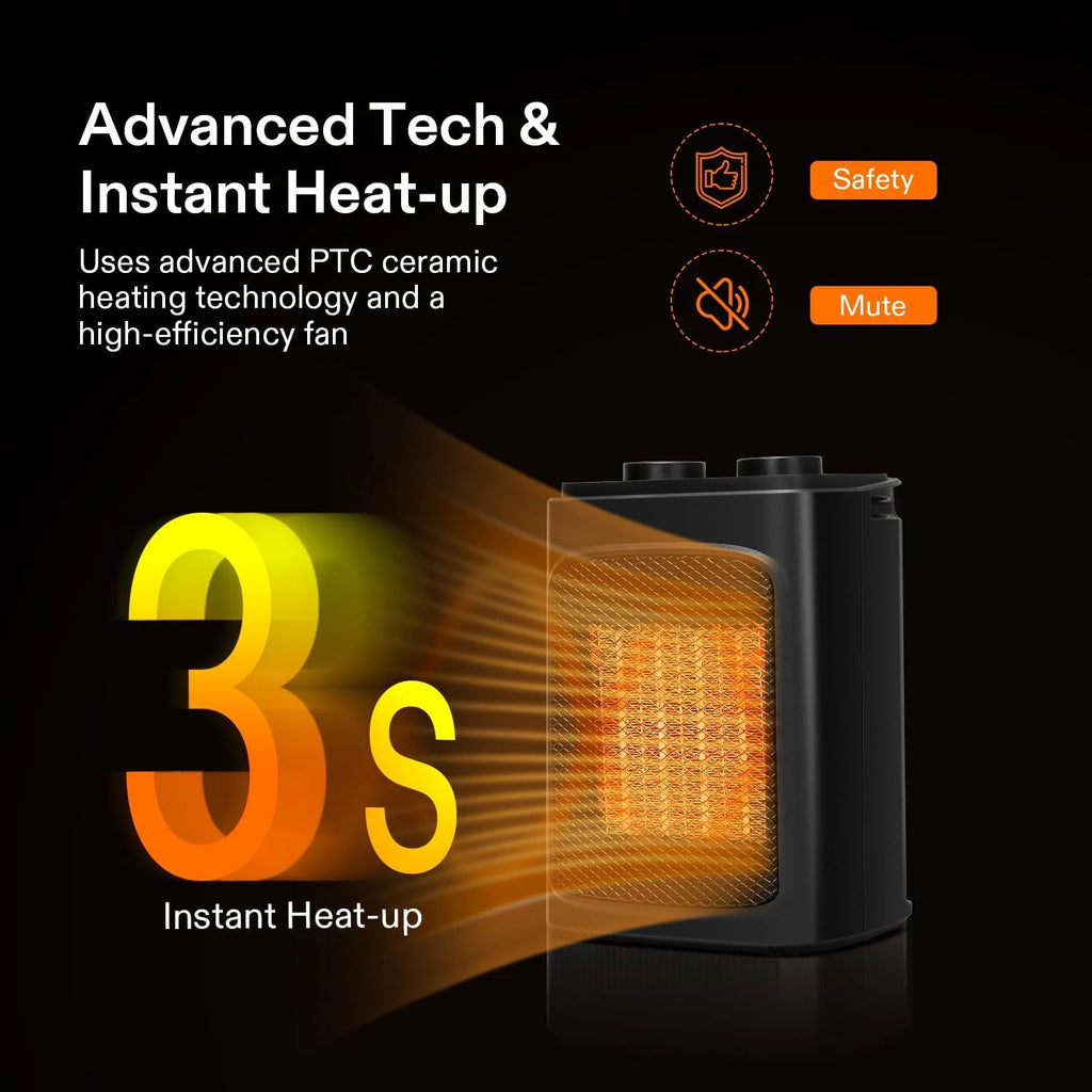 1500W Portable PTC Electric Heater with Adjustable Thermostat V43500