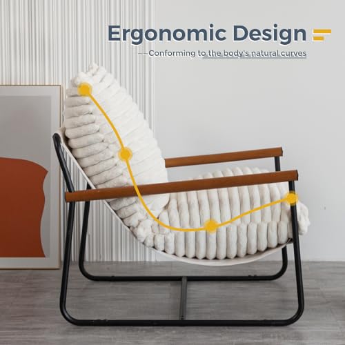 Sherpa Boucle Accent Chair with Wooden Arms B45547