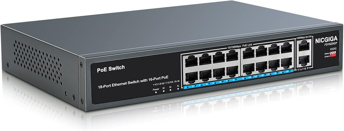 10 Port PoE Switch, 8 Ports PoE+ 100Mbps with 2 Gigabit Uplink, 120W, Metal Fanless Housing, Unmanaged, Pack of 2 P3096