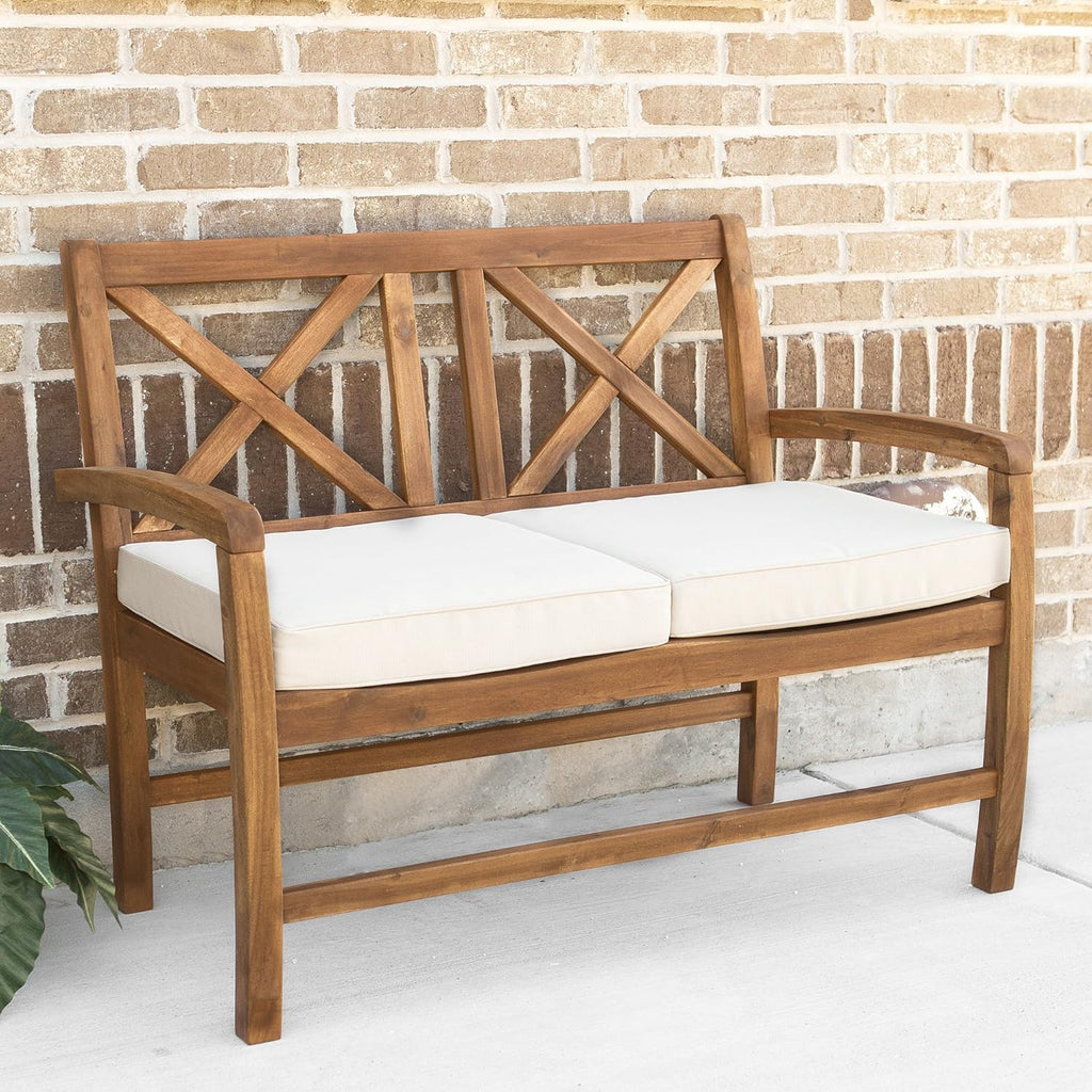 Solid Acacia Wood X Frame Outdoor Bench, 52 Inch, Brown I659