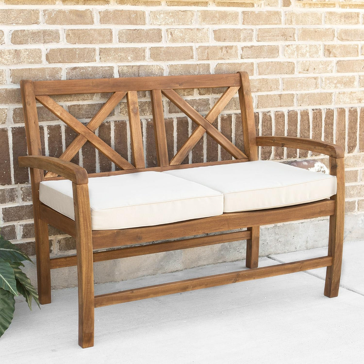 Solid Acacia Wood X Frame Outdoor Bench, 52 Inch, Brown I659