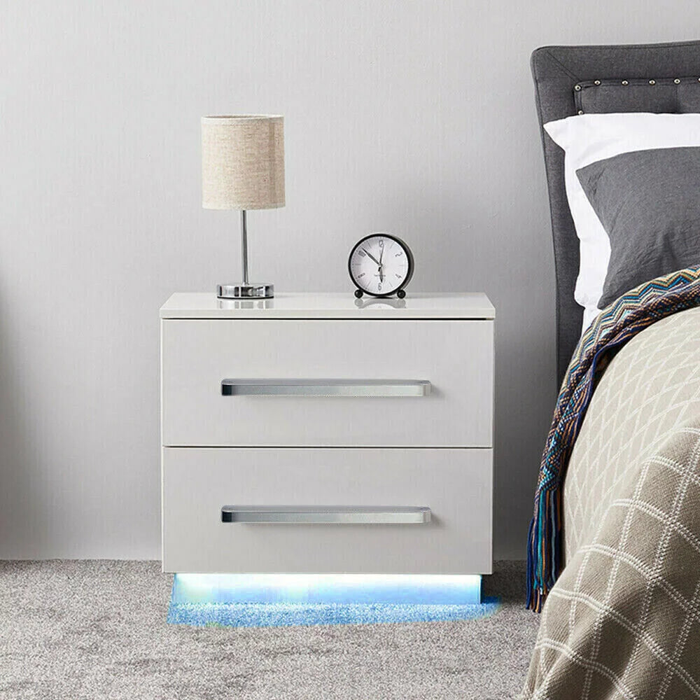 High Gloss 2 Drawer Nightstand with LED Light D334149