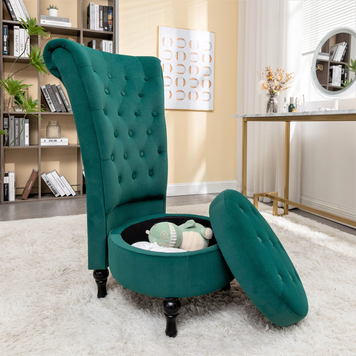 Green Velvet High Back Vanity Chair X8159