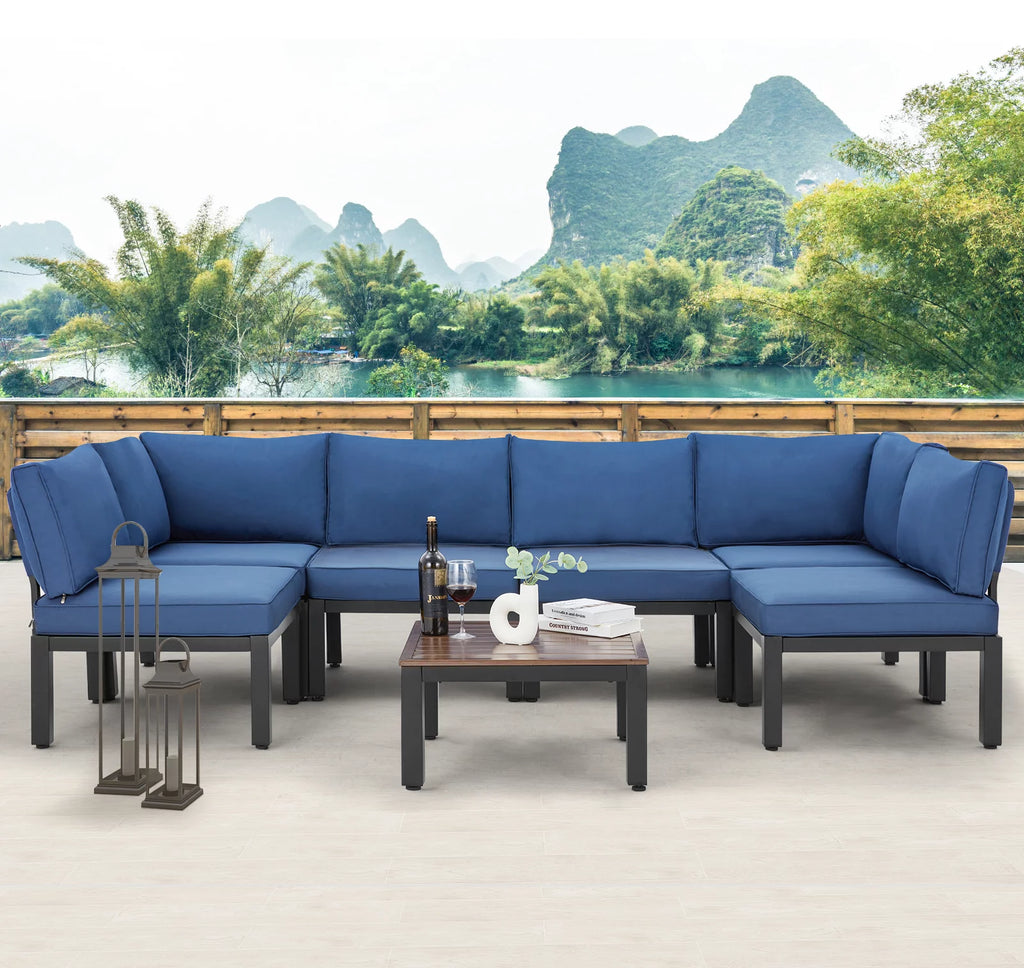 7 Pieces Metal Patio Furniture Set with Cushions and Table S31270