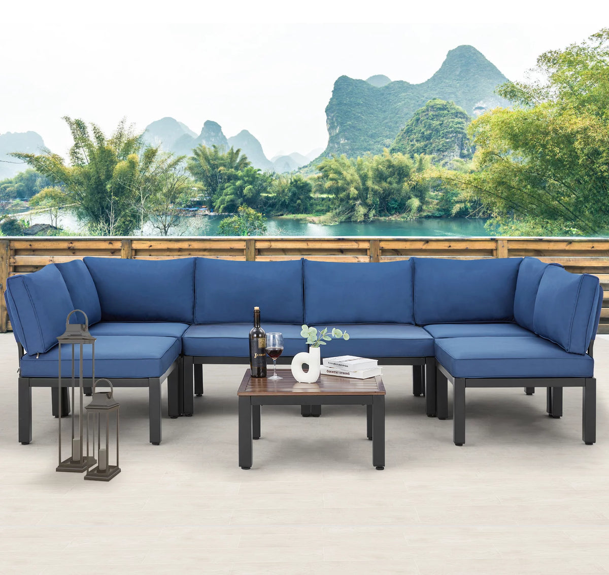 7 Pieces Metal Patio Furniture Set with Cushions and Table S31270