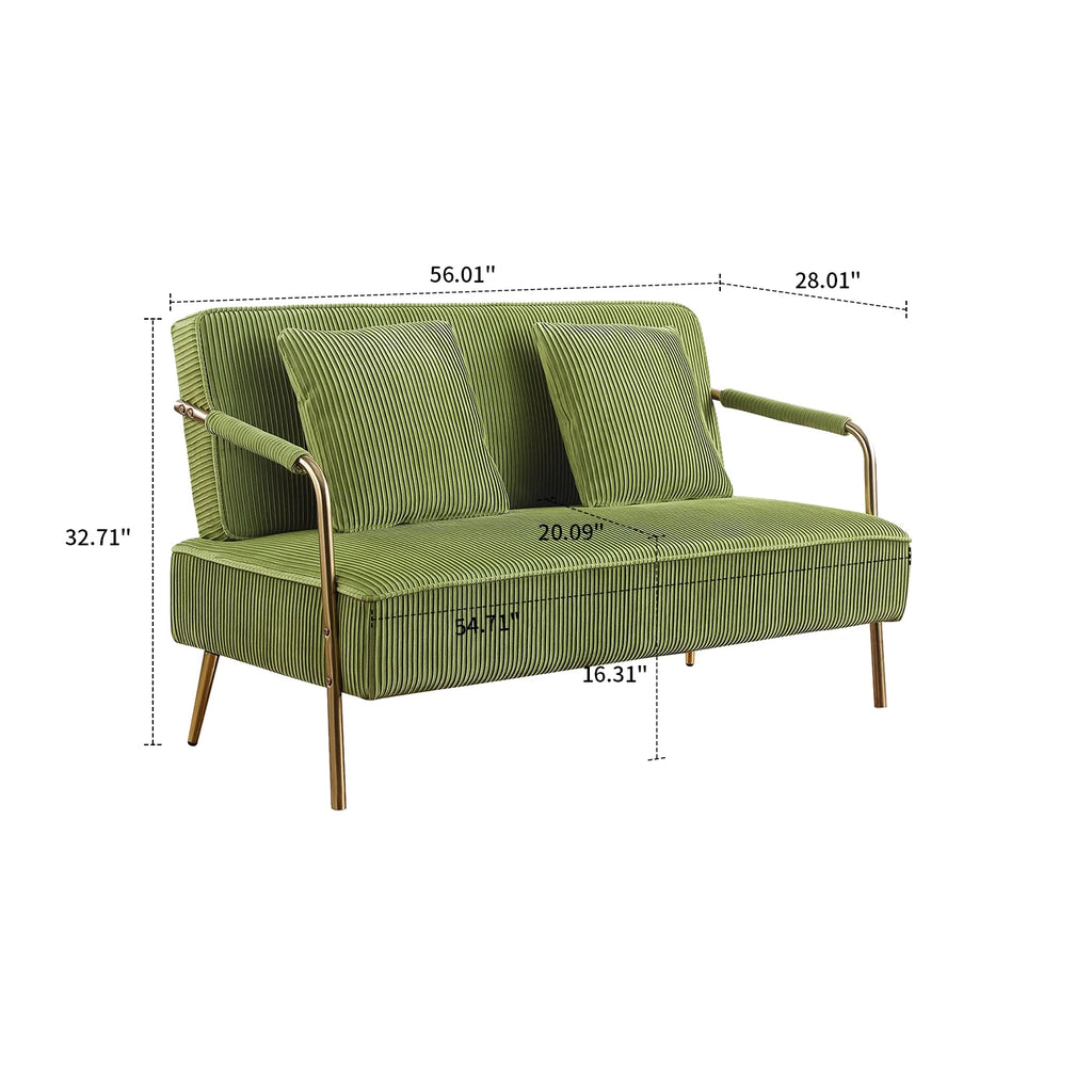 Olive Green Velvet Upholstered Loveseat Sofa with 2 Pillows C7720