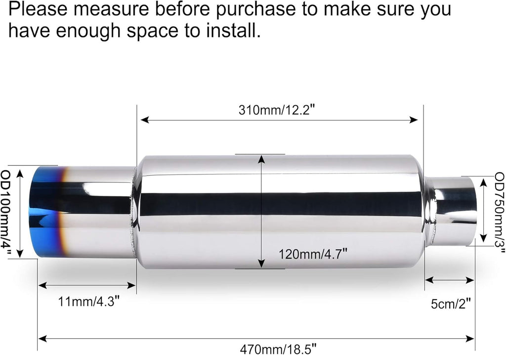 Stainless Steel Exhaust Tip, 18.5" Length, 3'' Inlet 4'' Outlet, Pack of 2 W19388