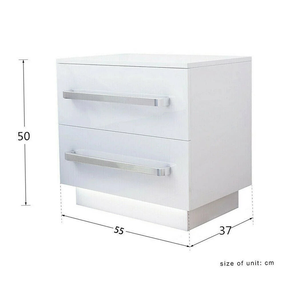 High Gloss 2 Drawer Nightstand with LED Light D334149