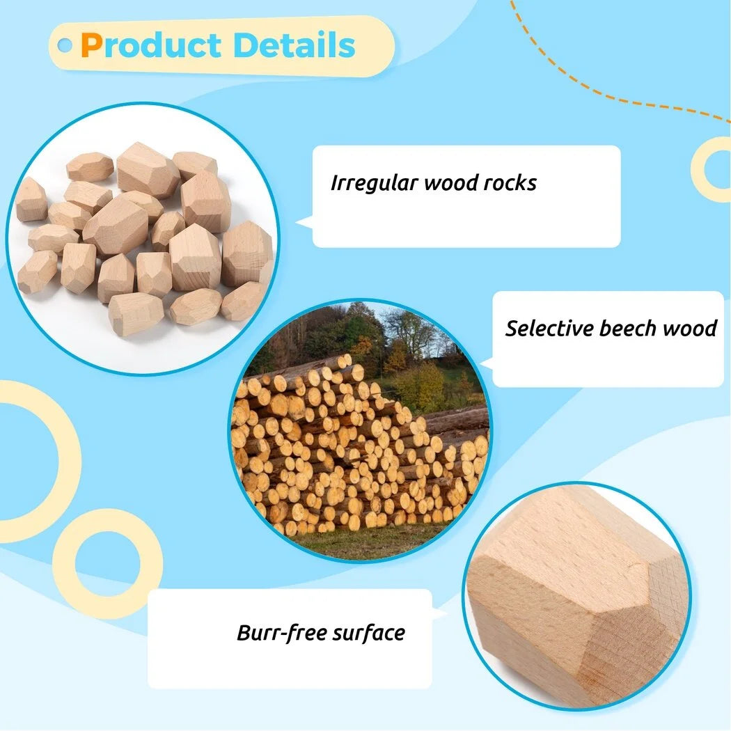 20 Pcs Wooden Stacking Rocks Irregular Building Blocks Z935