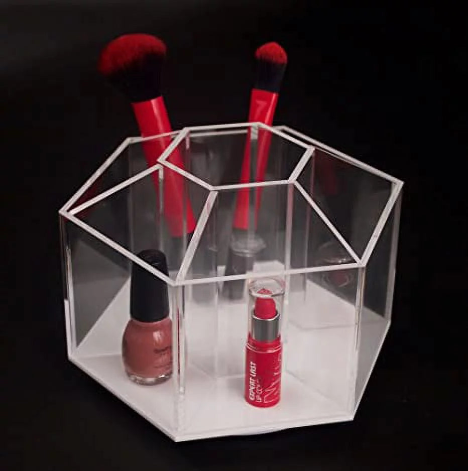 Clear 7 Compartment Hexagon Acrylic Desktop Organizer O69389