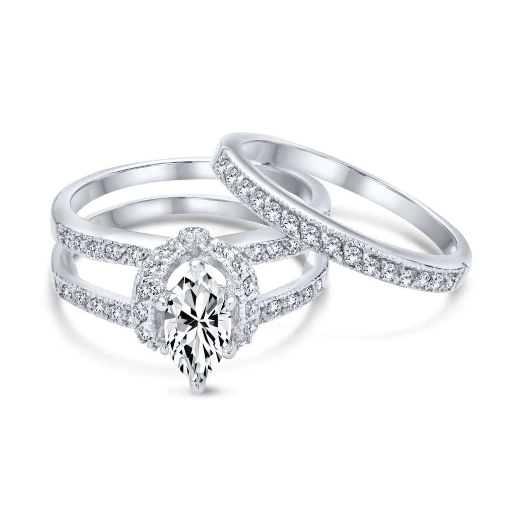 2CT Marquise CZ Engagement Ring Set Sterling Silver K258