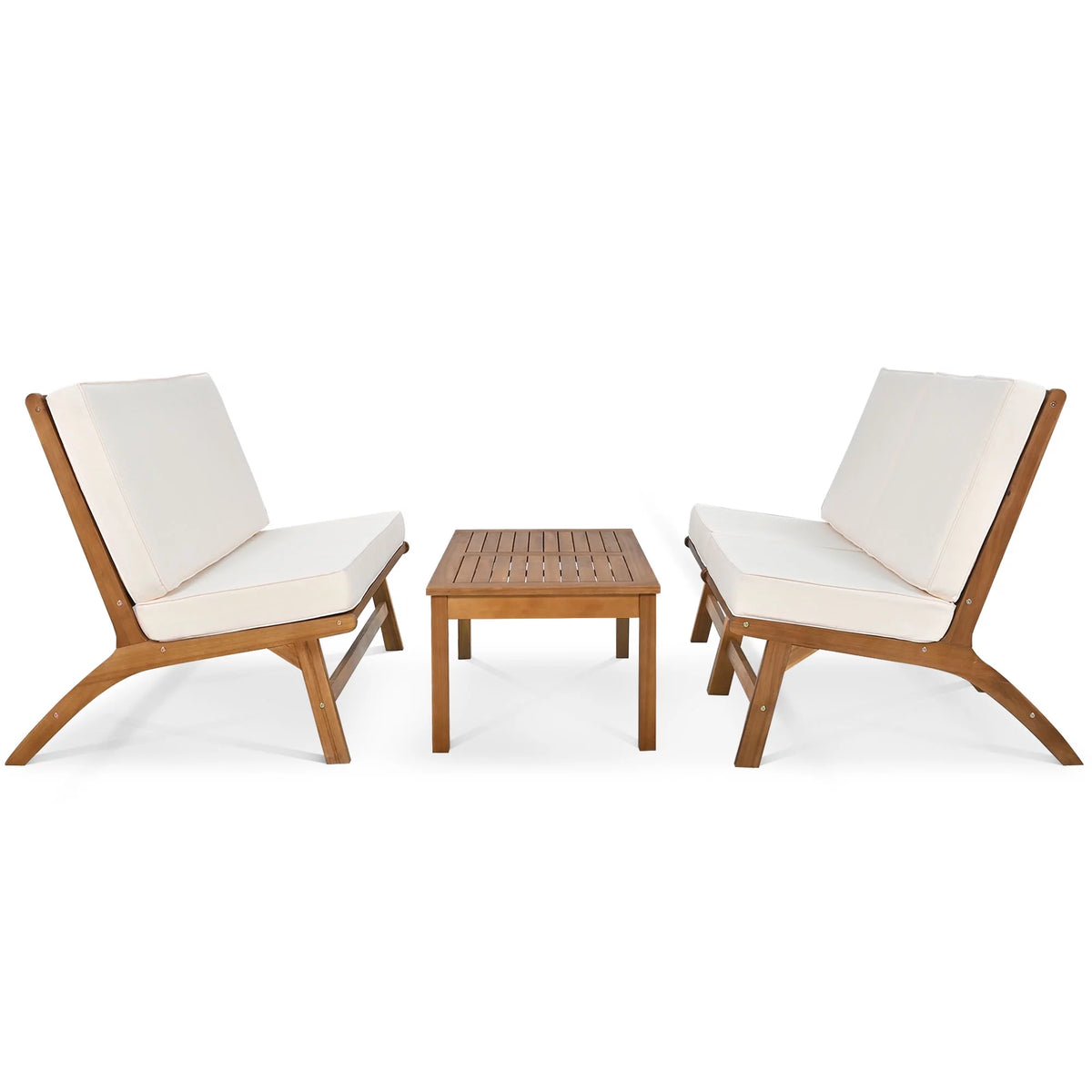 4-Piece V-shaped Acacia Solid Wood Outdoor Sofa O263852