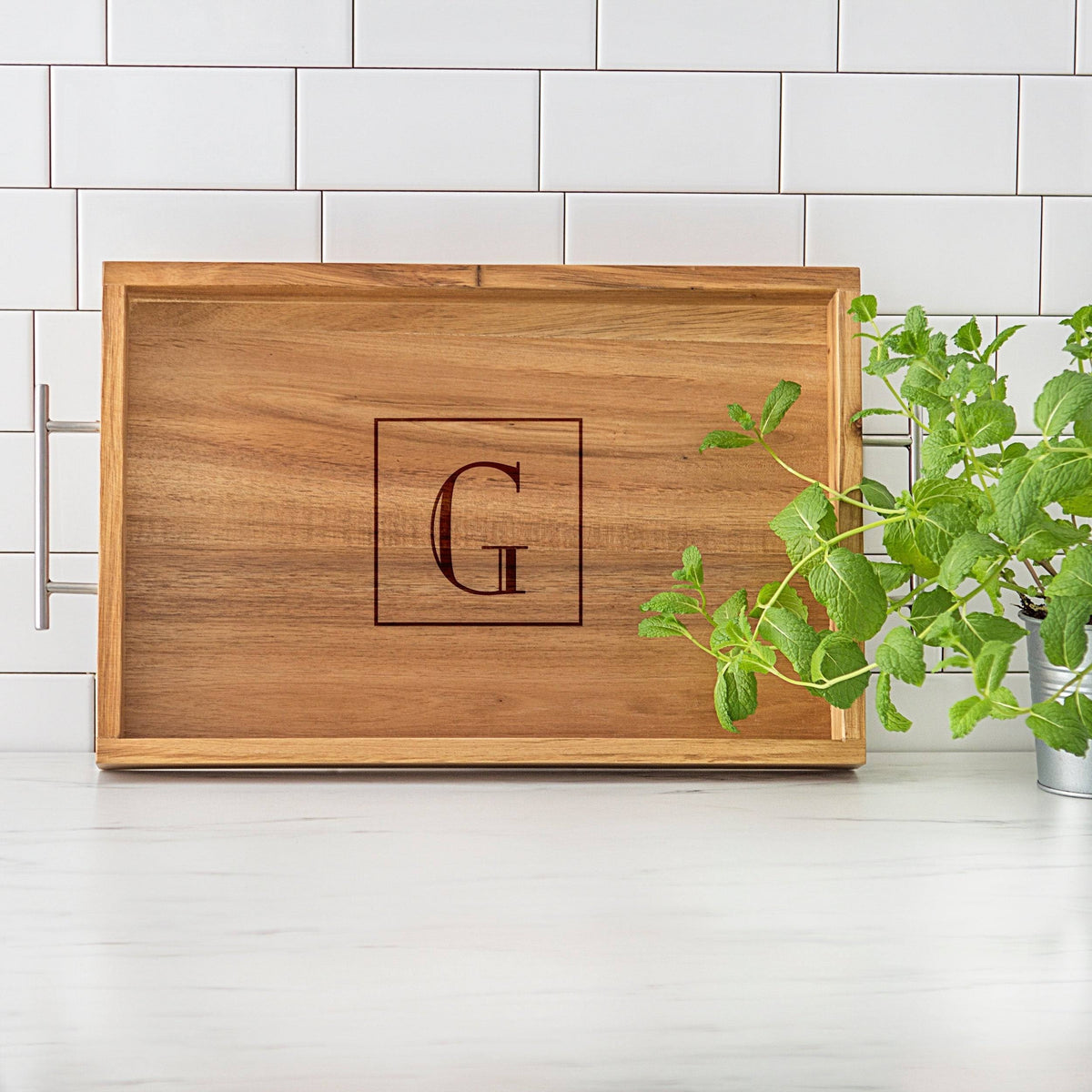 Acacia Tray with Metal Handles C921