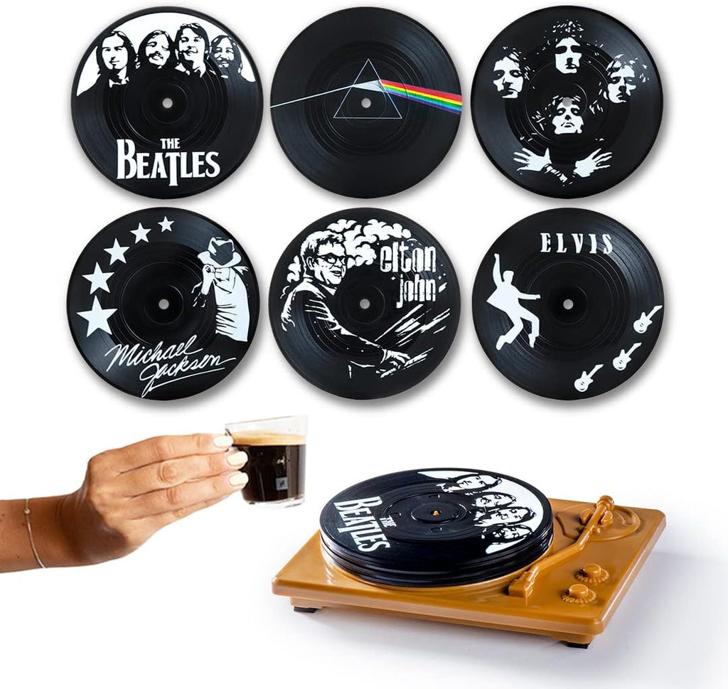 Vinyl Drink Coasters Set of 6 with Holder F343