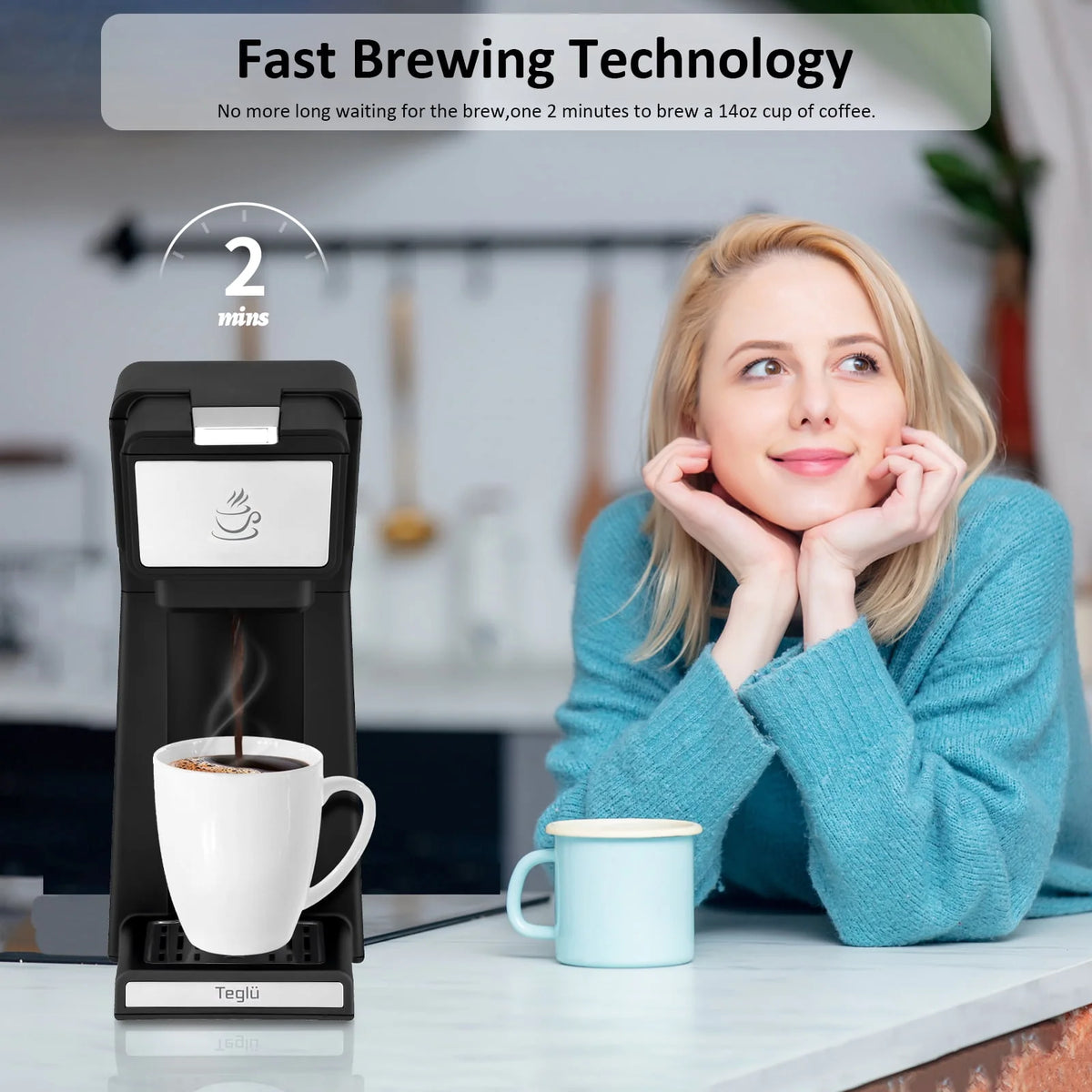 Slim Single Serve Coffee Maker 2 in 1, 14 Oz, Black U109