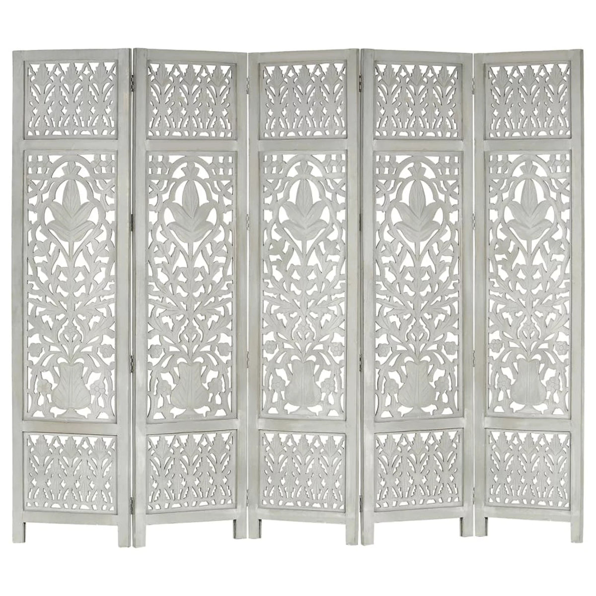 Hand Carved 5-Panel Mango Wood Room Divider E40397