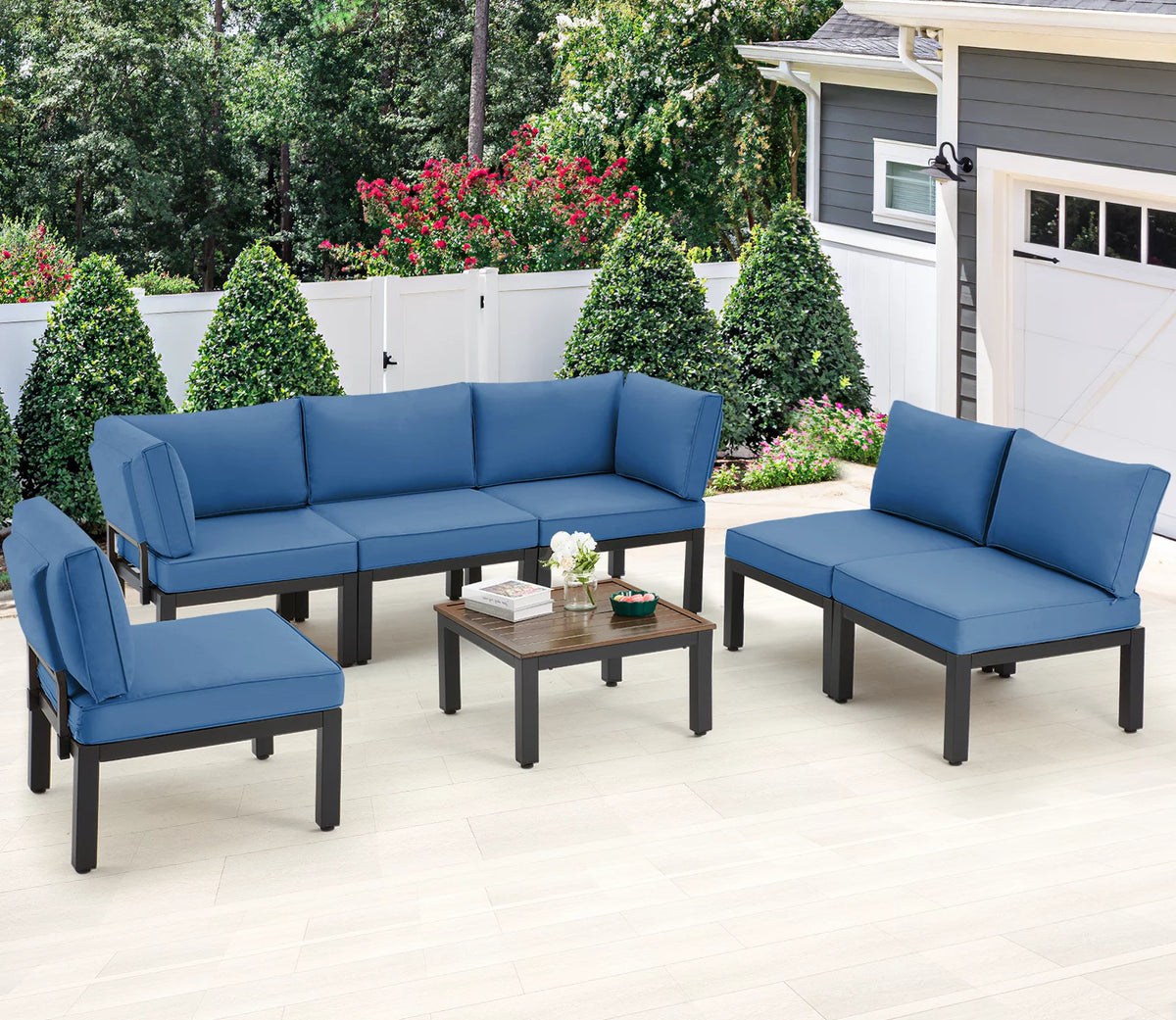 7 Pieces Metal Patio Furniture Set with Cushions and Table S31270