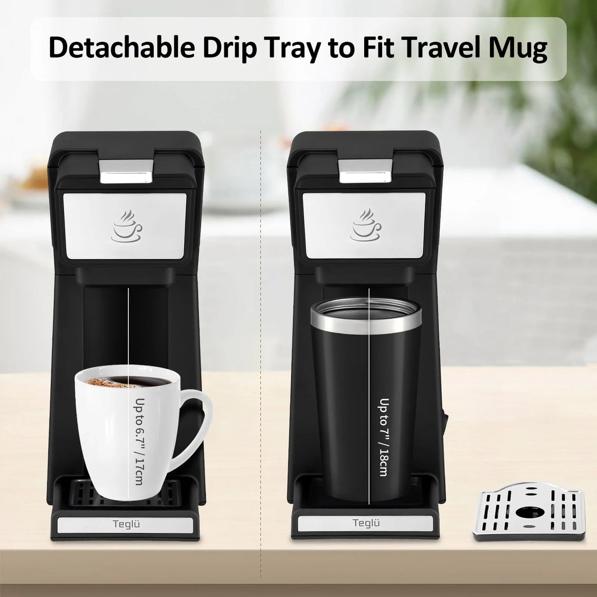 Slim Single Serve Coffee Maker 2 in 1, 14 Oz, Black U109