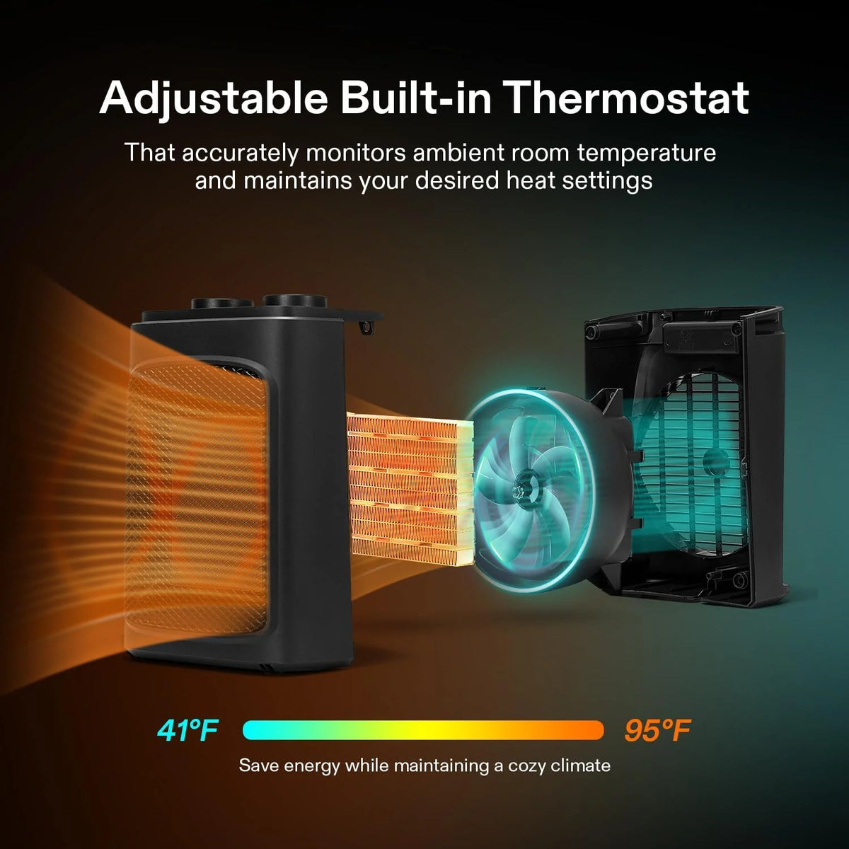 1500W Portable PTC Electric Heater with Adjustable Thermostat V43500