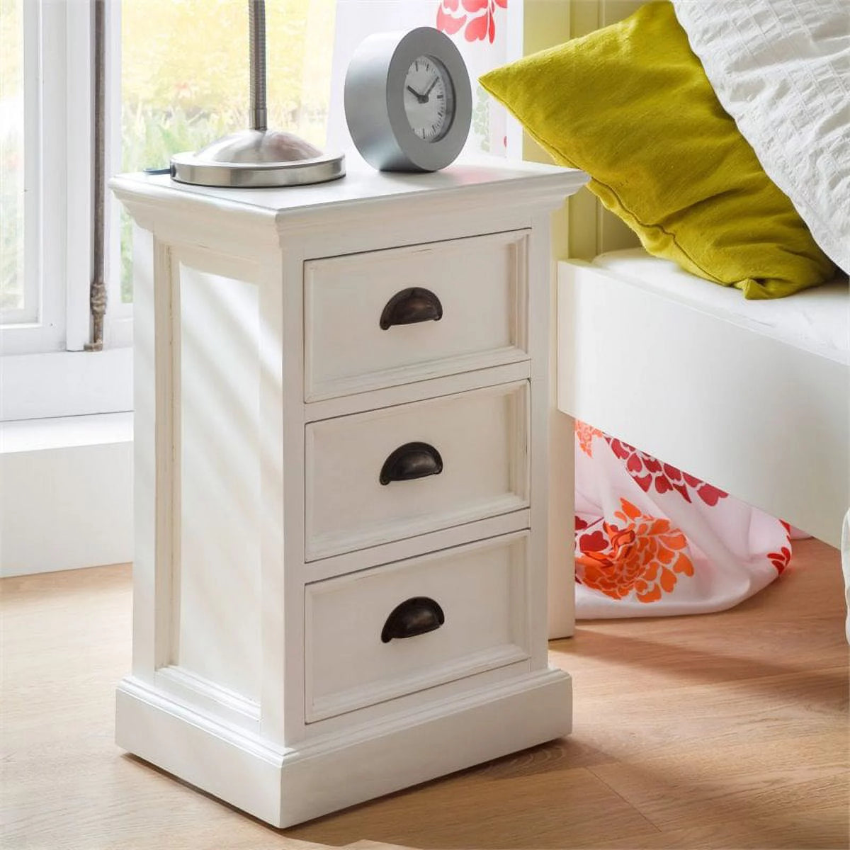 Modern Solid Mahogany Wood 3 Drawer Nightstand in Pure White W659