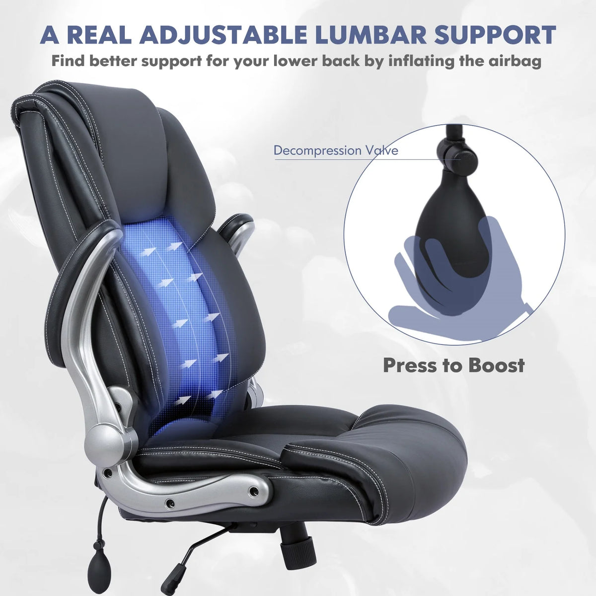 High Back Ergonomic Leather Office Chair with Flip-up Arms A581