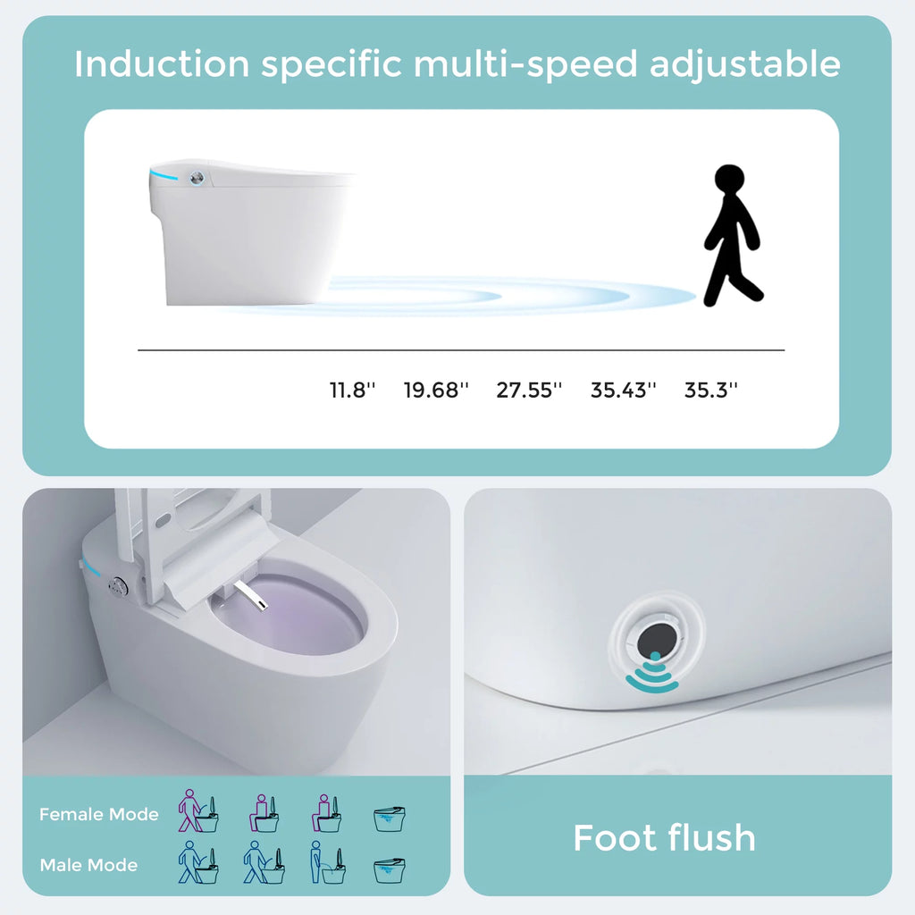 Smart Toilet with Bidet, Auto Open/Close Lid, Auto-Flush, Heater, Remote Control and Water Tank R456