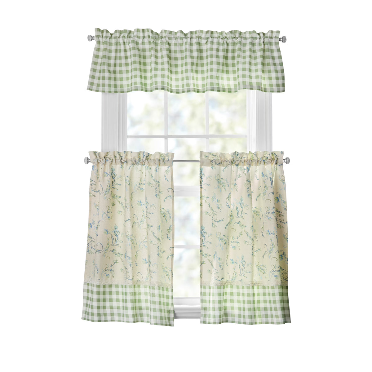 3-Piece Tiers and Valance Set, Recycled Polyester, Sage F71672