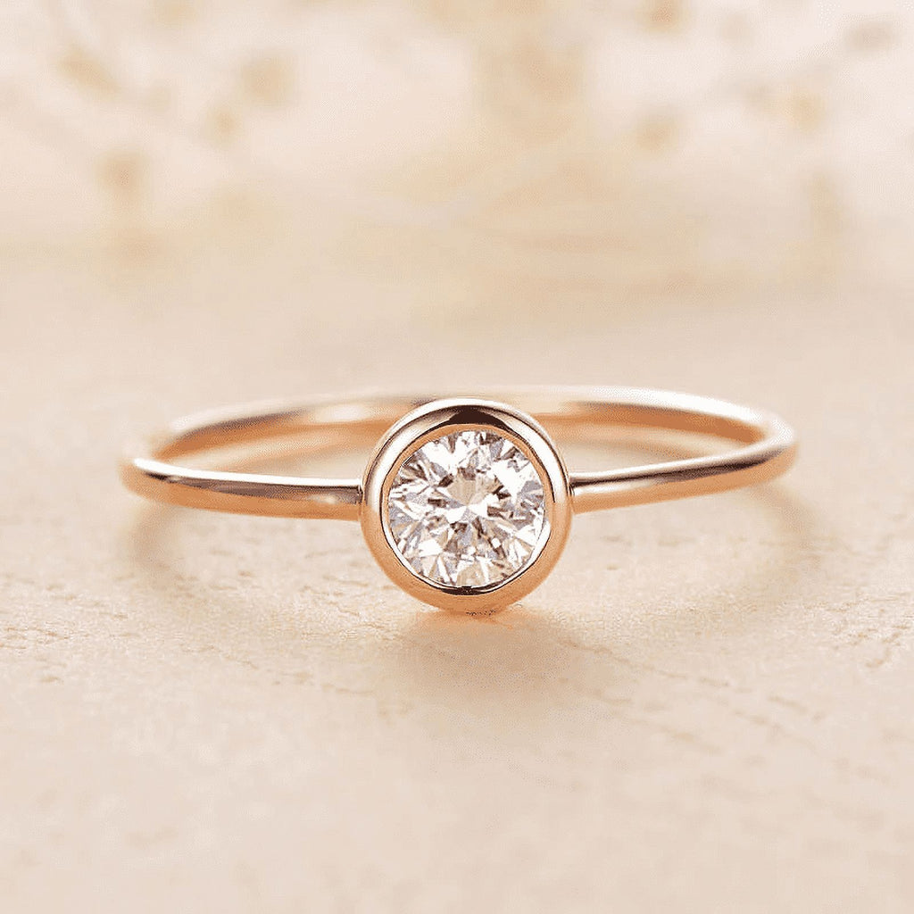 Solid 10K Yellow Gold Moissanite Bezel Set Engagement Ring D37377