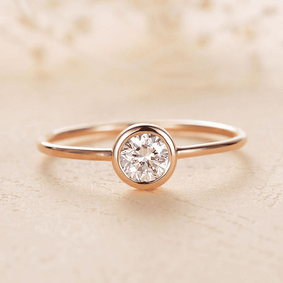Solid 10K Yellow Gold Moissanite Bezel Set Engagement Ring D37377