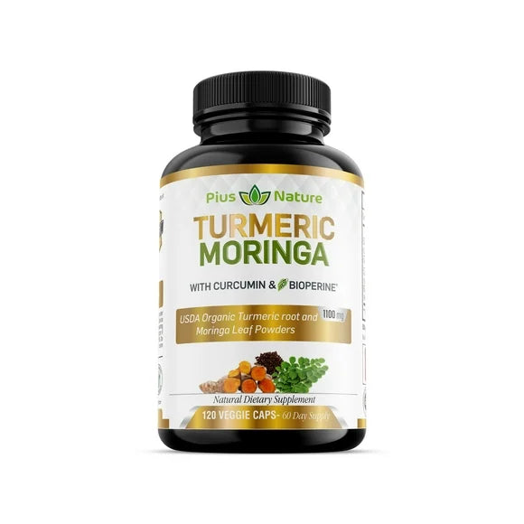 120 Capsules USDA Organic Turmeric Root and Moringa Leaf Powder with Curcumin and Bioperine G118