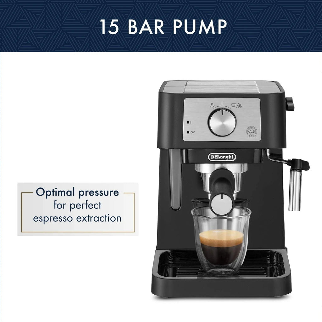 Manual Espresso Machine 15 Bar Milk Frother Black Stainless R894