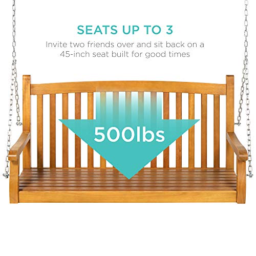 48in Wood Outdoor Hanging Bench Chair with Mounting Chains J778354