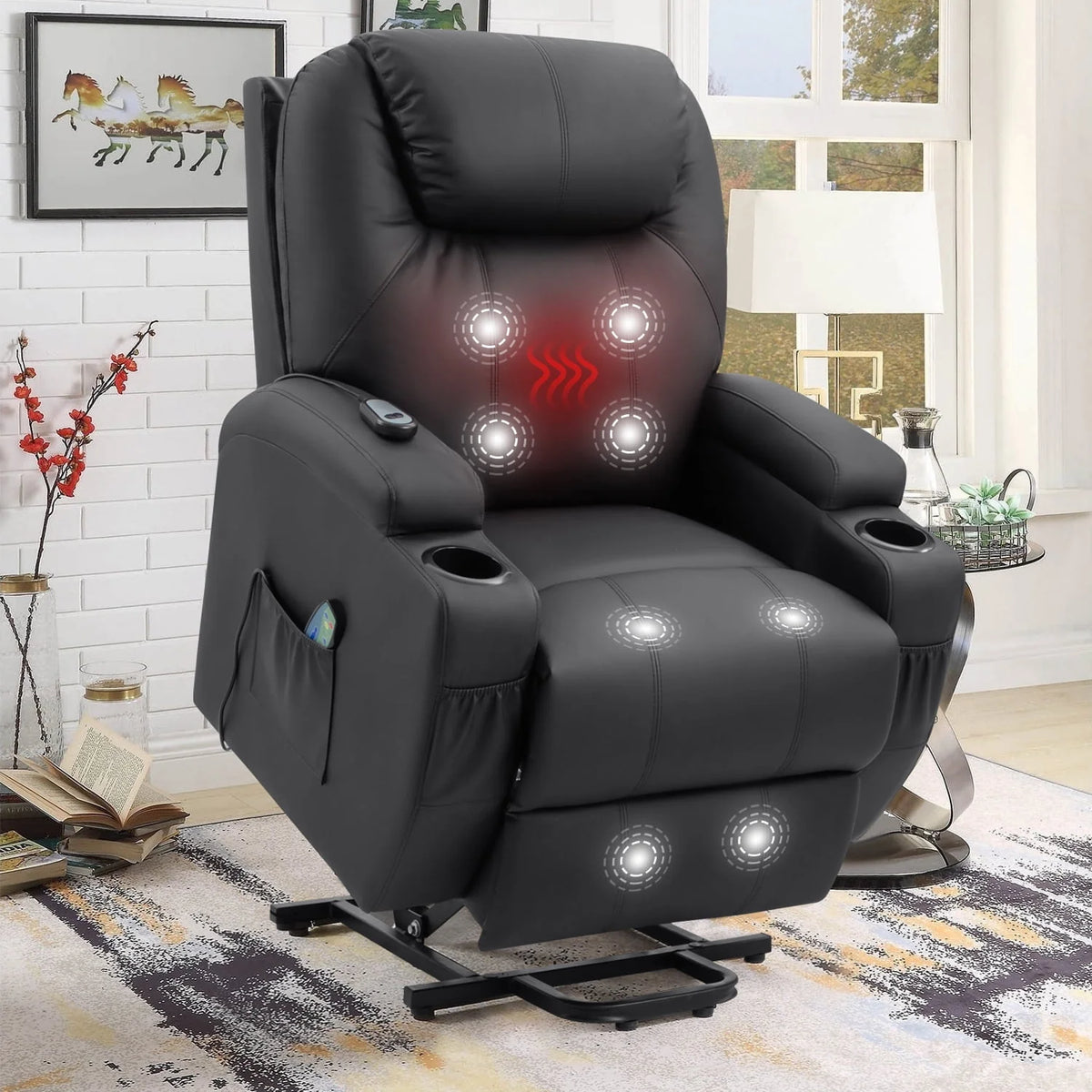 Black Faux Leather Power Lift Recliner S6538