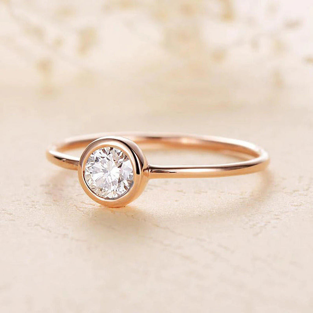 Solid 10K Yellow Gold Moissanite Bezel Set Engagement Ring D37377