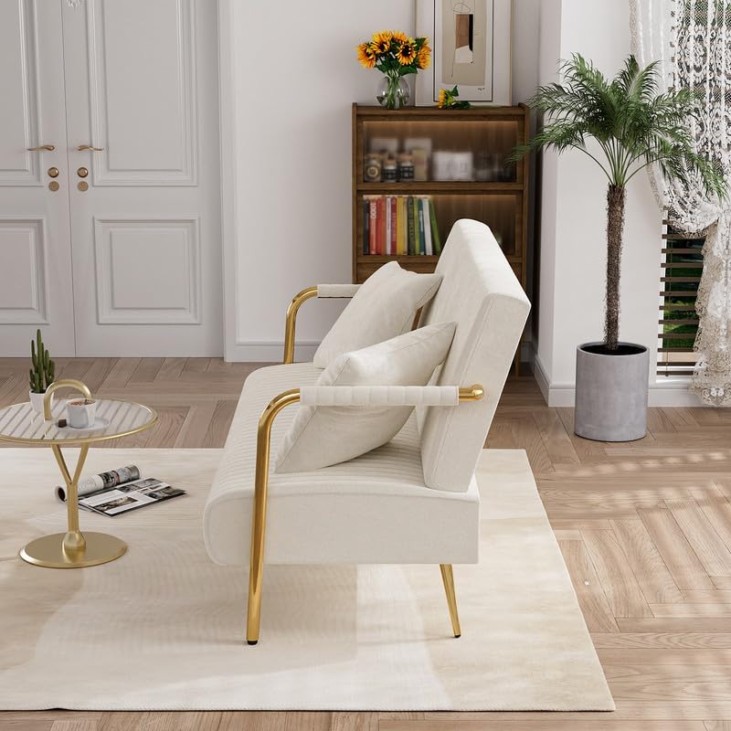 Orange Velvet 2 Seater Loveseat Sofa with Gold Metal Legs D860