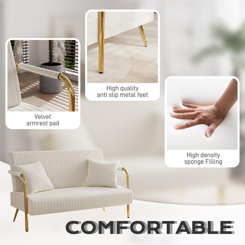 Orange Velvet 2 Seater Loveseat Sofa with Gold Metal Legs D860