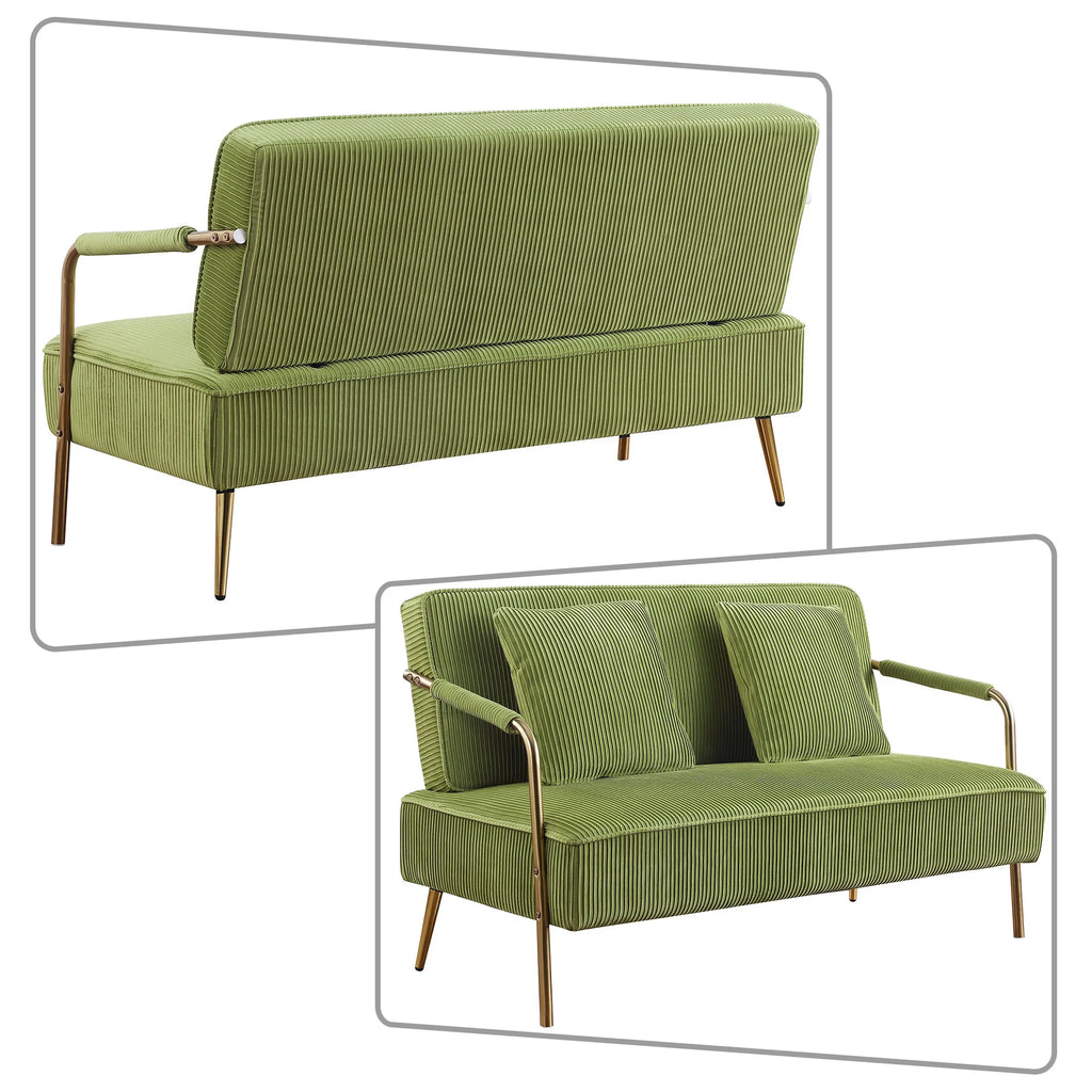 Olive Green Velvet Upholstered Loveseat Sofa with 2 Pillows C7720