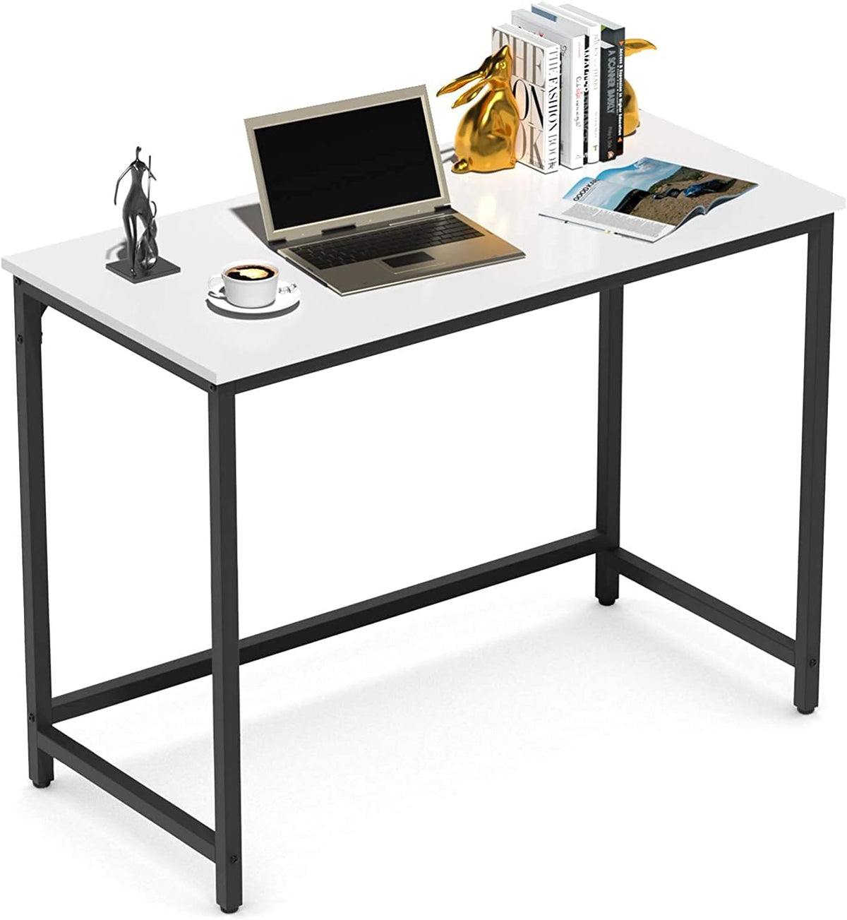 Reversible L Shaped Desk Corner Computer Desk with Webcam Wood Metal Teak Black E5596