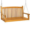 48in Wood Outdoor Hanging Bench Chair with Mounting Chains J778354