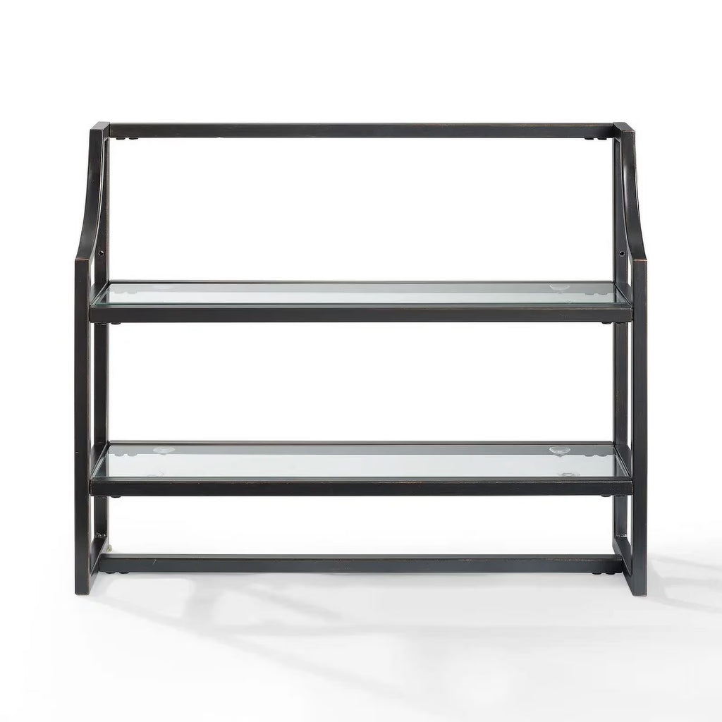 Oil Rubbed Bronze 2 Shelf Glass Metal Wall Shelf L156