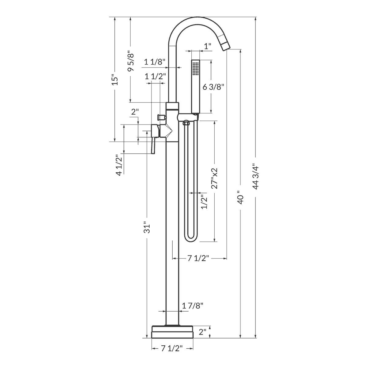 Single Handle Freestanding Tub Filler Trim O722